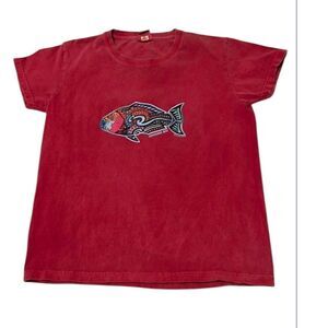 Crazy shirts Hanauma Bay sz XS red short sleeve Tshirt with colorful fish EUC